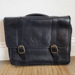 VTG Clava American Black Leather Colonial Fort Worth Texas Briefcase Laptop Bag